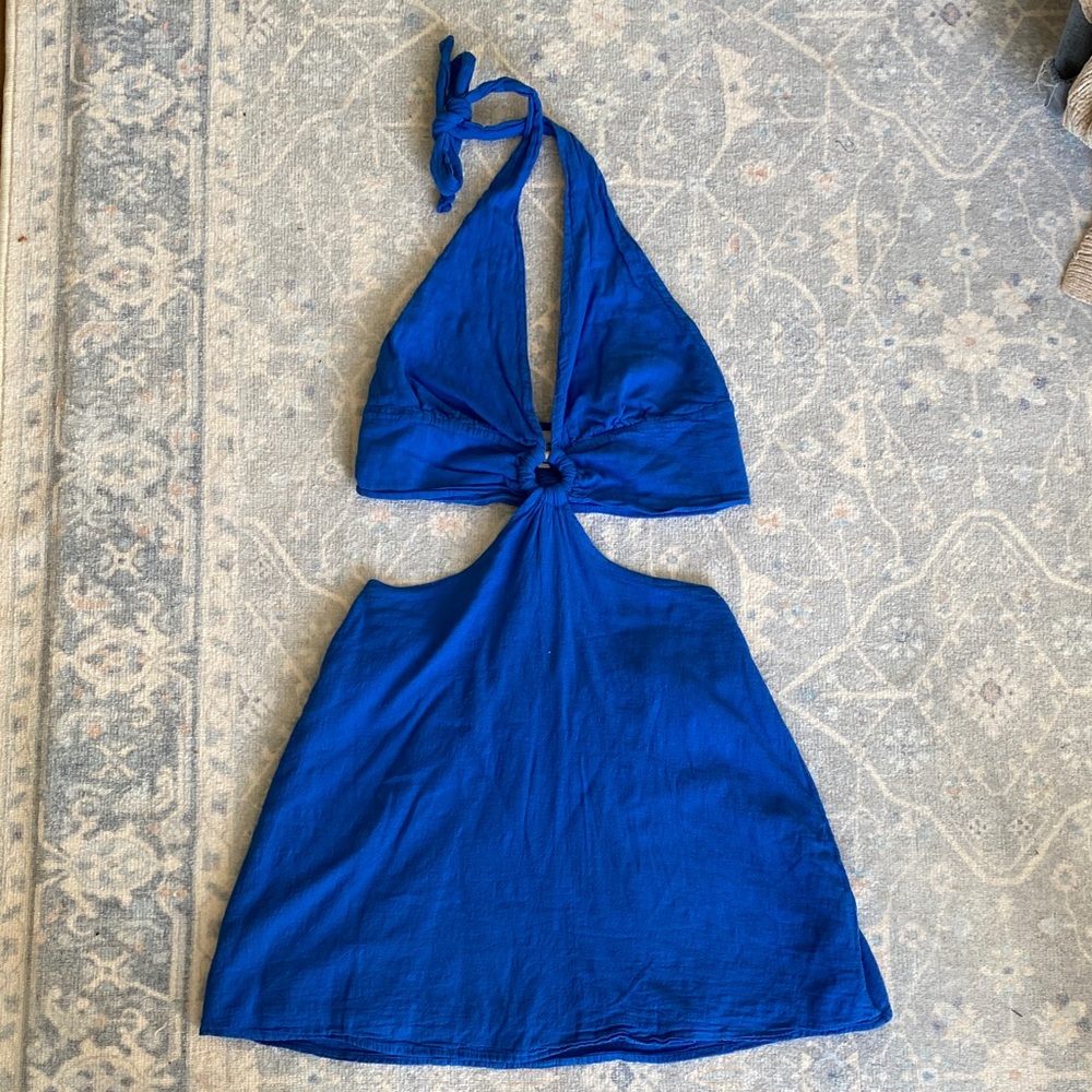 Blanco by Nature Royal Blue Cutout Cotton Summer Dress – Halter Mini